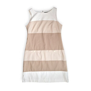 White House Black Market Beige and White Striped Sleeveless Dress Size 6